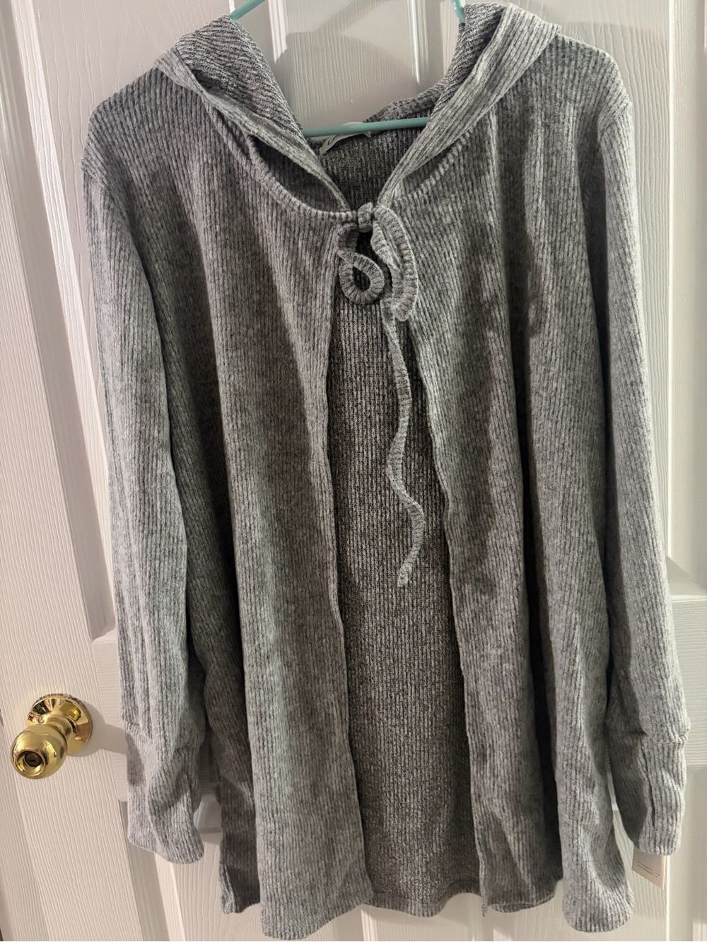 Loveappella Gray Ribbed Hooded Cardigan